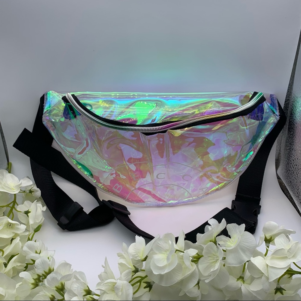 BECCA Bag Holographic clear BECCA Fanny pack black brand new